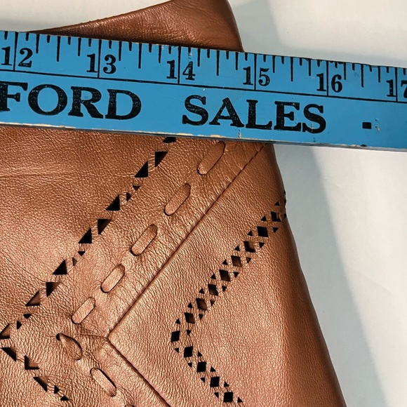 White House Black Market‎ Leather Skirt Size 4 Laser Cut Artisan Boho Western - Picture 9 of 12